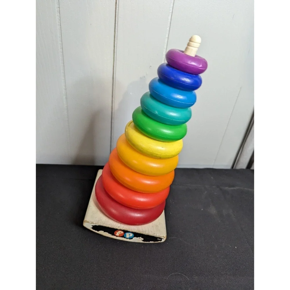 Fisher price 740 toy ring stacker rock a stack 10 plastic rainbow rings learning